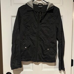 Express Dark Gray Quilted Jacket with Light Gray Hood - Size M